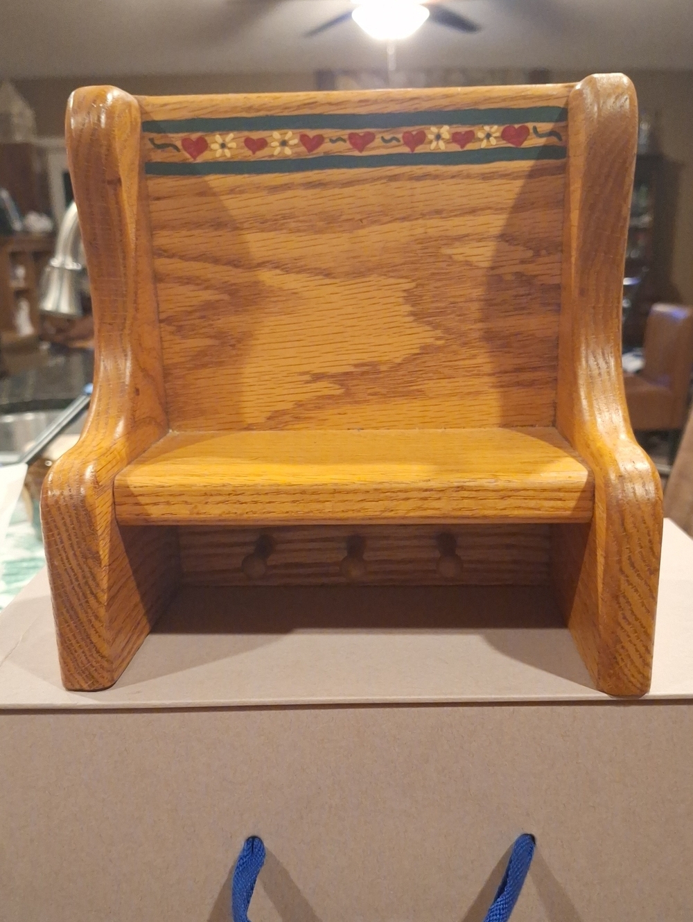 Vintage Oak Wood Shelf, Handpainted